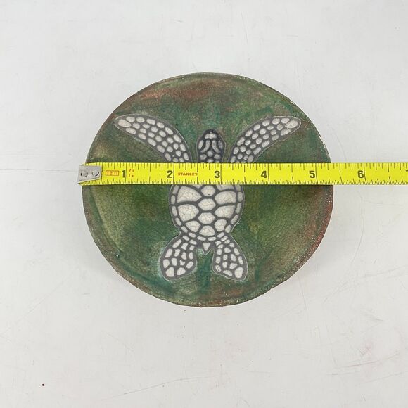 Raku Pottery Sea Turtle Marine Ocean Trinket Dish Signed C Matti Maui 5 1/4” - Picture 3 of 5